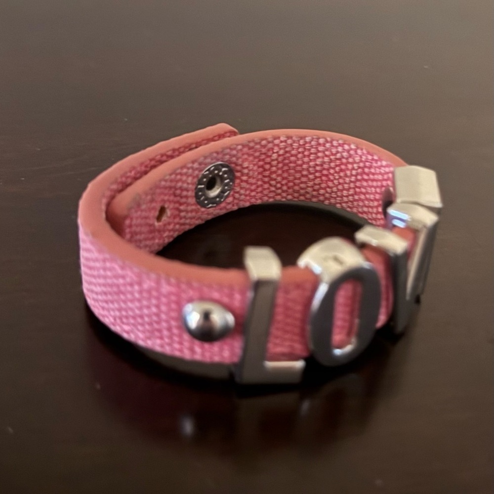 Pink LOVE Statement Bracelet Silver Tone Lettering | Chic Everyday Jewelry 7” - Picture 3 of 3